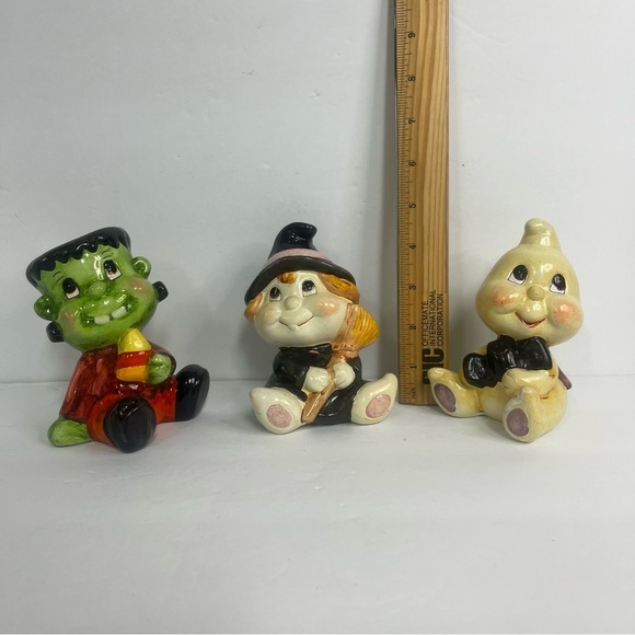 kitschy halloween witch baby frankenstein ghost  ceramic 60s whimsical htf - Picture 2 of 5